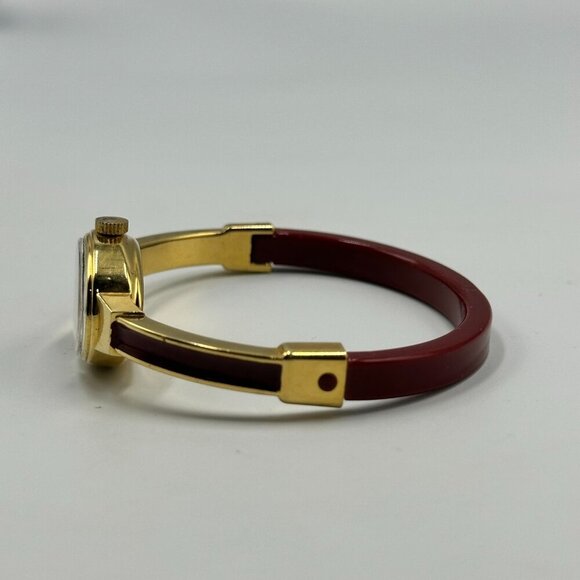 Vintage Nova Watch Women Gold Tone Maroon Bangle Band Manual Wind 6.5 inch main image 6